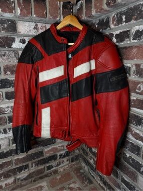 Vintage AGVSport Colorblock Leather Racing Motorcycle Riding Jacket- Preowned